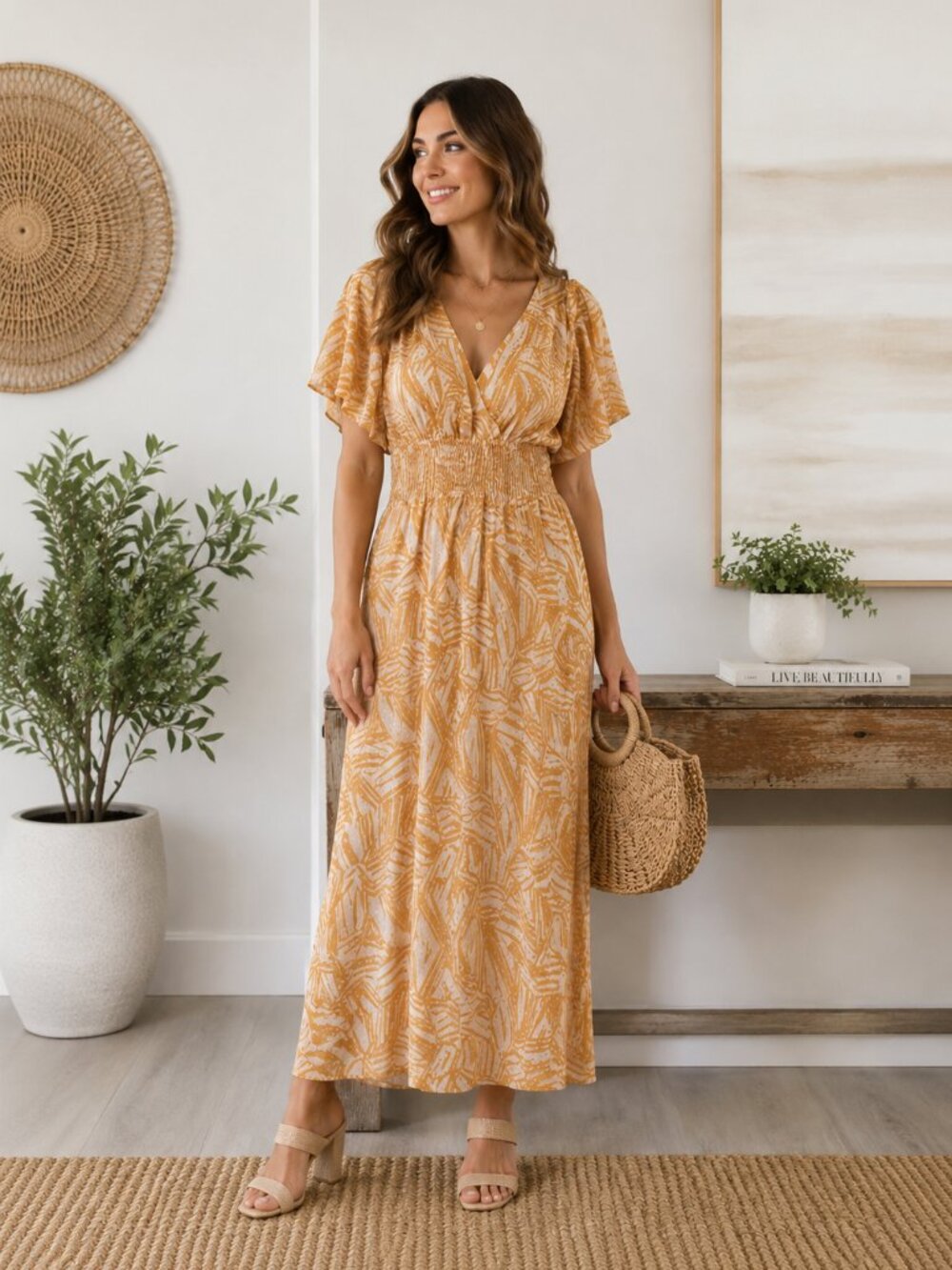 Rabbit Rabbit Rabbit Designs Light Orange Geometric Maxi Dress Size 10 NWT